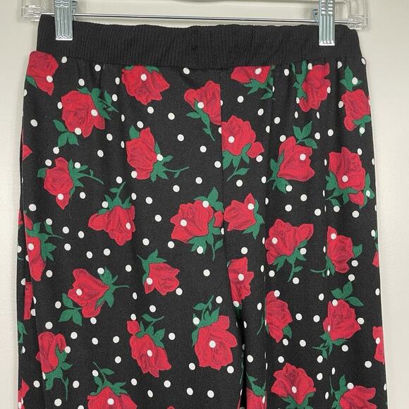 Kate Spade Wide Leg Pajama Set Size XS Black Red Rose Polka Dot Classic Designer - Picture 12 of 12